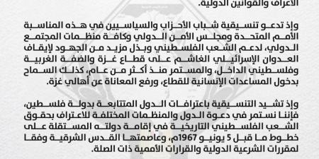 تنسيقية الأحزاب تشيد بجهود الدولة المصرية ودعمها الدائم للقضية الفلسطينية - سعودي فايف