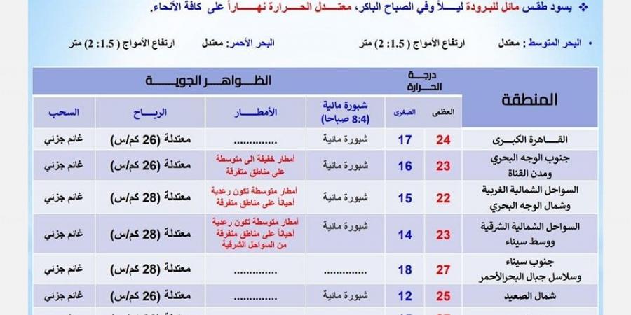 أمطار رعدية وخفيفة .. حالة الطقس اليوم الثلاثاء 19 نوفمبر 2024