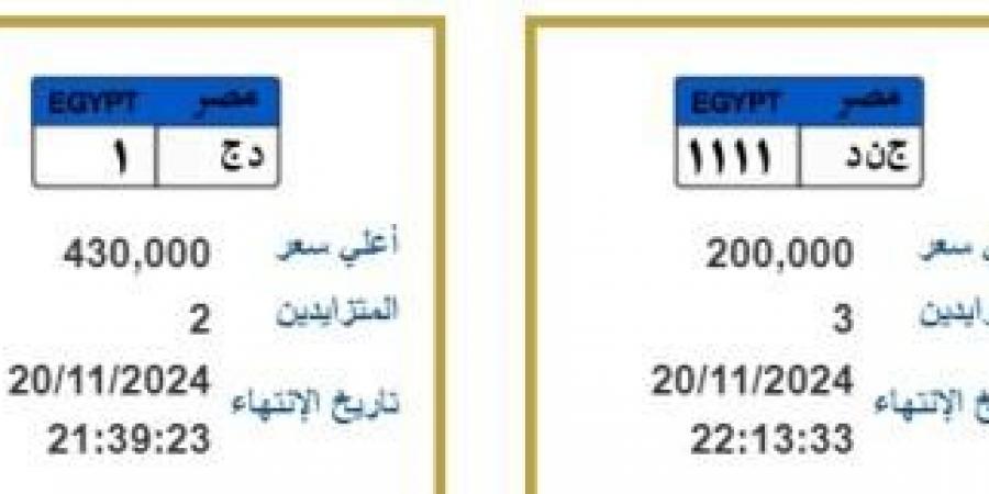 أسعار اللوحات المعدنية المميزة تصل لأكثر من نصف مليون جنيه