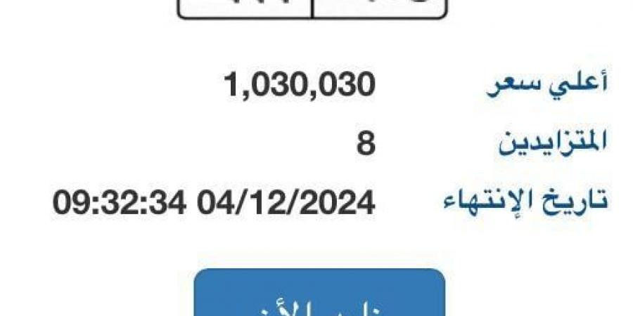 لوحة سيارة "ع ر ب- 999" المميزة سعرها يتجاوز مليون جنيه.. والمزاد مستمر - سعودي فايف